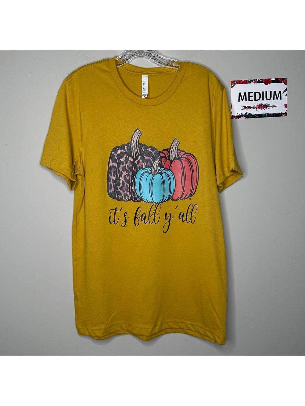 “It’s Fall Y’all” Medium mustard yellow tee shirt L&B Life